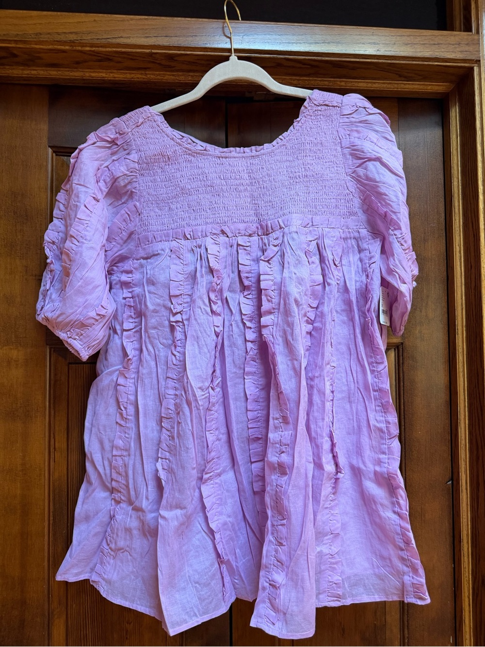 Free People Lilac Smocked and Ruffle Blouse, Size Medium